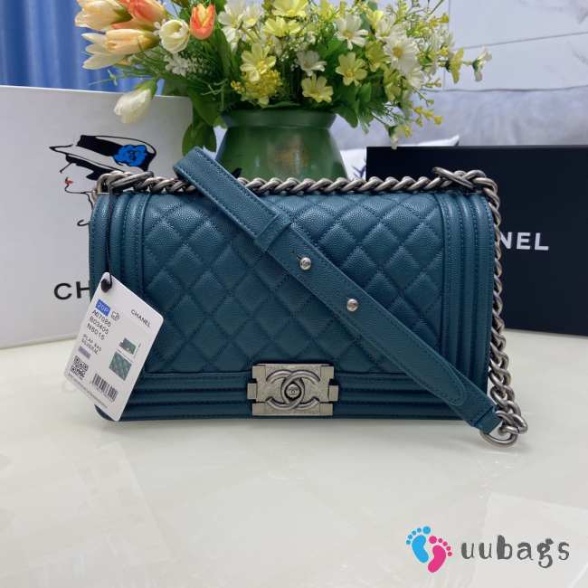 Chanel le boy caviar leather blue Diamant silver hardware 25cm - 1