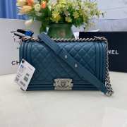 Chanel le boy caviar leather blue Diamant silver hardware 25cm - 1