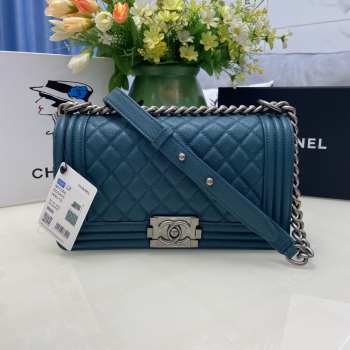 Chanel le boy caviar leather blue Diamant silver hardware 25cm