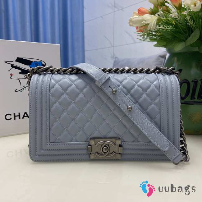 Chanel le boy caviar leather light blue Diamant silver hardware 25cm - 1