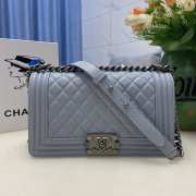 Chanel le boy caviar leather light blue Diamant silver hardware 25cm - 1