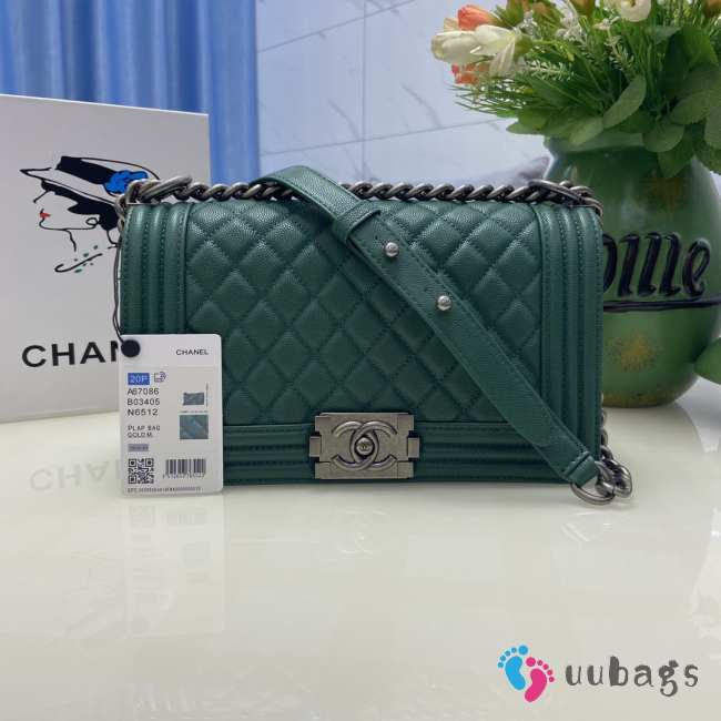 Chanel le boy caviar leather green Diamant silver hardware 25cm - 1