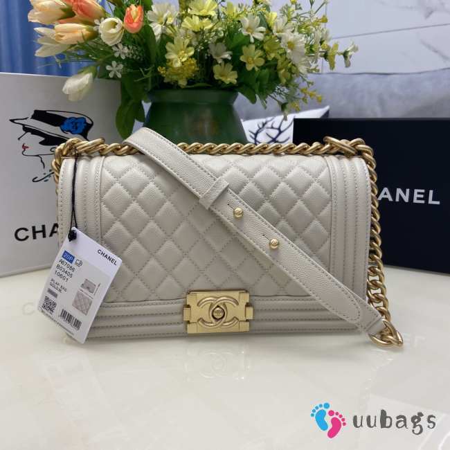 Chanel le boy caviar leather white Diamant gold hardware 25cm - 1