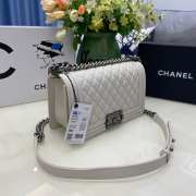 Chanel le boy caviar leather white Diamant silver hardware 25cm - 3