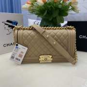 Chanel le boy caviar leather brown Diamant gold hardware 25cm - 1