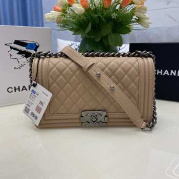 Chanel le boy caviar leather brown Diamant silver hardware 25cm