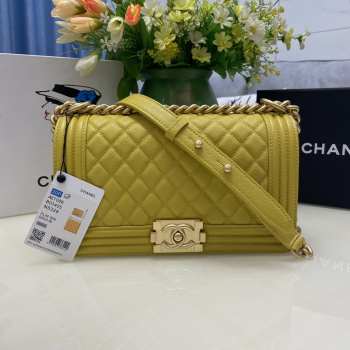 Chanel le boy caviar leather yellow Diamant gold hardware 25cm