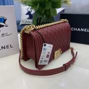 Chanel le boy caviar leather maroon Diamant gold hardware 25cm - 3