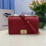 Chanel le boy caviar leather red Diamant gold hardware 25cm - 1