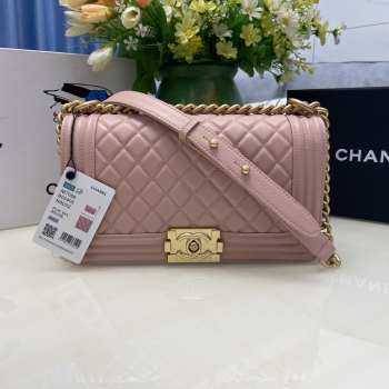 Chanel le boy caviar leather pink Diamant gold hardware 25cm