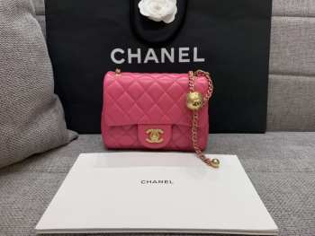 Chanel flap bag rose red lamskin 17cm