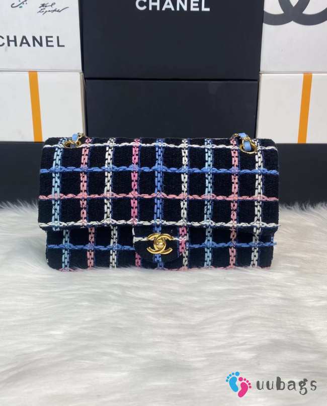 Chanel flap bag blue and gold hardware 25cm - 1