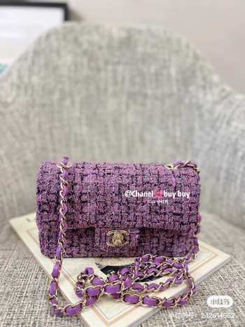 Chanel flap bag purple with gold chain 25cm