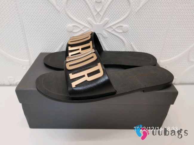 dior slipper black and gold hardware - 1