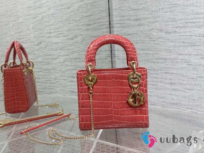 Lady dior crocodile skin orange-red gold buckle matel chain 17cm - 1