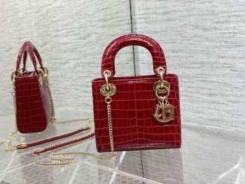 Lady dior crocodile skin red gold buckle matel chain 17cm