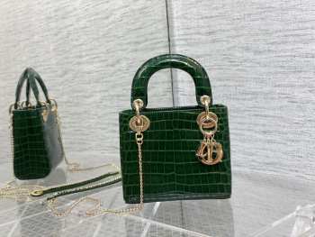 Lady dior crocodile skin green gold buckle matel chain 17cm