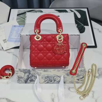 Lady dior lamskin red buckle gold matel chain 17cm