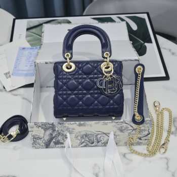 Lady dior lamskin dark blue buckle gold matel chain 17cm