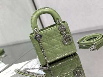 Lady dior patent leather mint green and silver buckle matel chain 17cm