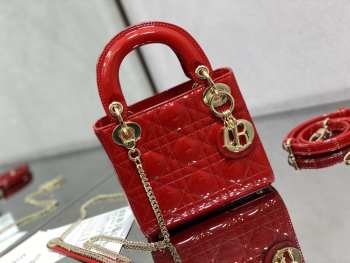 Lady dior patent leather red and gold buckle matel chain 17cm