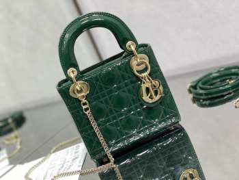 Lady dior patent leather dark green and gold buckle matel chain 17cm