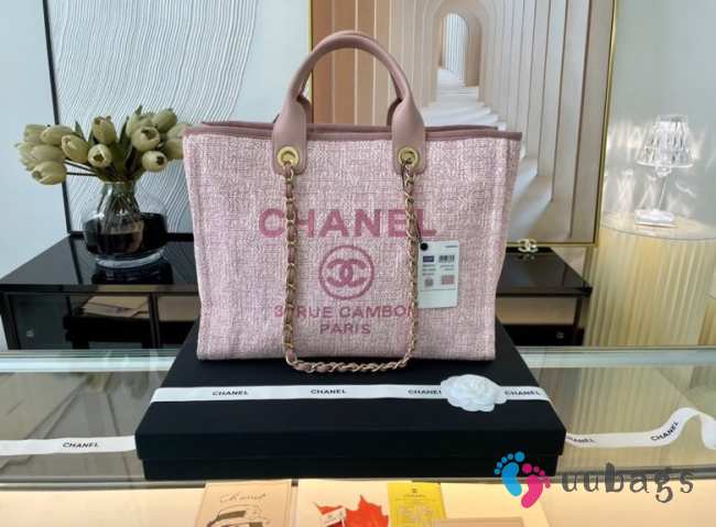 Chanel shopping tote bag 38cm pink and gold  - 1