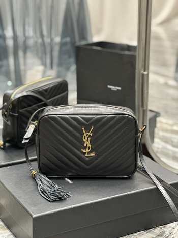 YSL Lou Camera Bag Black Gold 23x16x6cm