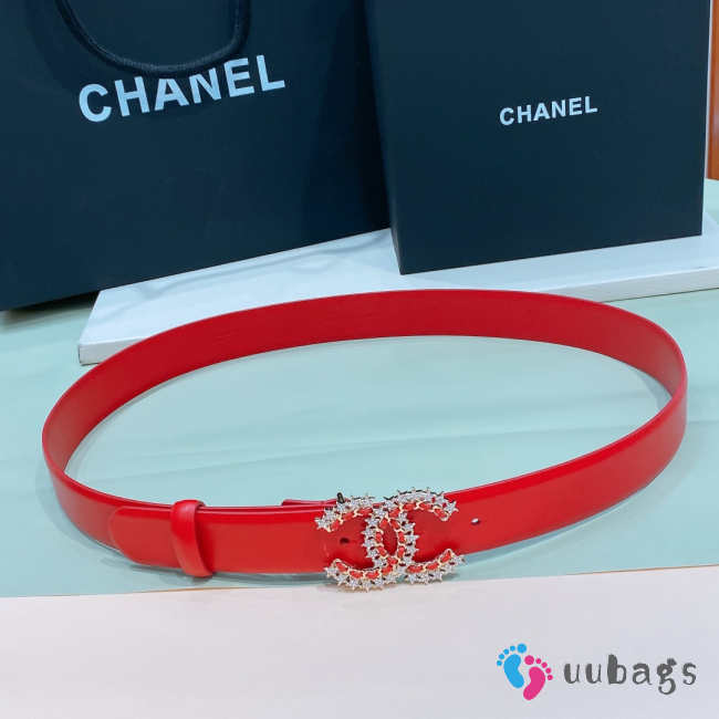 Chanel Red Diamond-inlaid leather buckle Belt width 3.0cm - 1