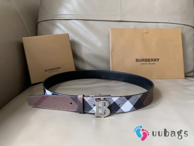 Burberry Check and smooth leather belt width 3.5cm - 1