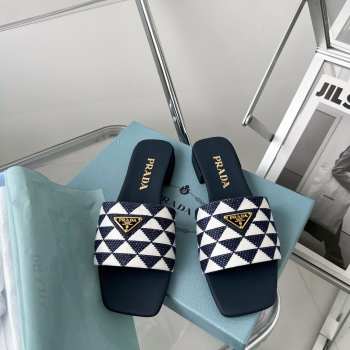 Prada White Embroidered fabric slides