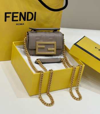 Fendi Brown Nano Baguette with gold bucklet 11x3x7cm