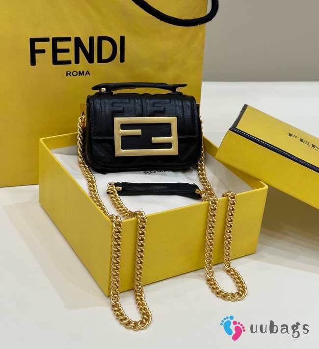 Fendi Black Nano Baguette with gold bucket 11x3x7cm - 1