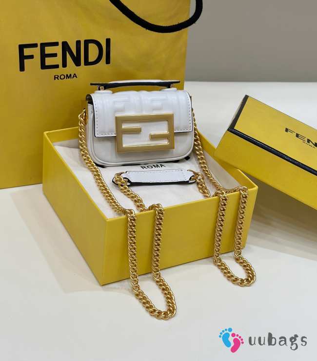 Fendi White Nano Baguette with gold bucket 11x3x7cm - 1