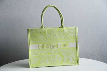 Dior Book Tote Lime Toile de Jouy Reverse Embroidery