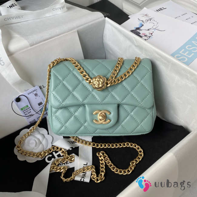 Chanel Small Flap Bag Green Gold Hardware - 1