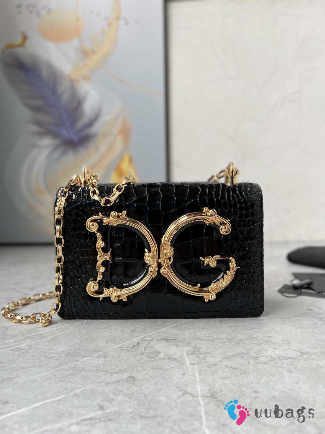 D&G Girls Foiled crocodile-print black calfskin 14.5x21x3cm - 1