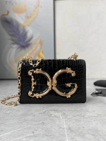 D&G Girls Foiled crocodile-print black calfskin 14.5x21x3cm