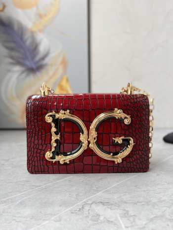 D&G Girls Foiled crocodile-print red calfskin 14.5x21x3cm