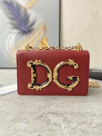 D&G Girls Red bag in plain calfskin 21x14.5x3cm