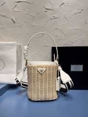 Prada Wicker and canvas bucket bag white 18x19x11cm - 1