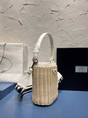 Prada Wicker and canvas bucket bag white 18x19x11cm - 2