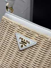 Prada Wicker and canvas bucket bag white 18x19x11cm - 3