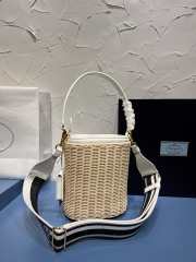 Prada Wicker and canvas bucket bag white 18x19x11cm - 4