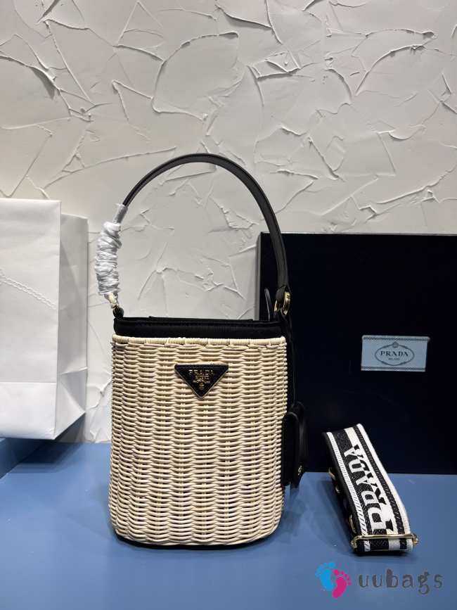 Prada Wicker and canvas bucket bag black 18x19x11cm - 1