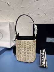 Prada Wicker and canvas bucket bag black 18x19x11cm - 5