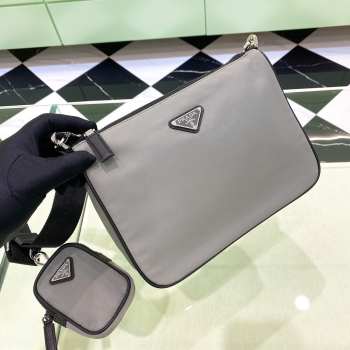 Prada Nylon & Saffiano Leather Gray shoulder bag 24x18.5x6cm