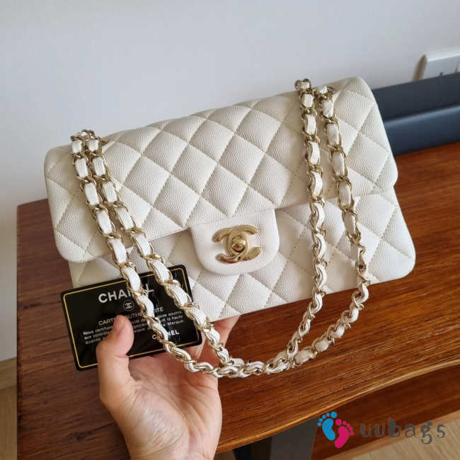 Chanel White Small Caviar Flap Champagne Gold 23cm - 1