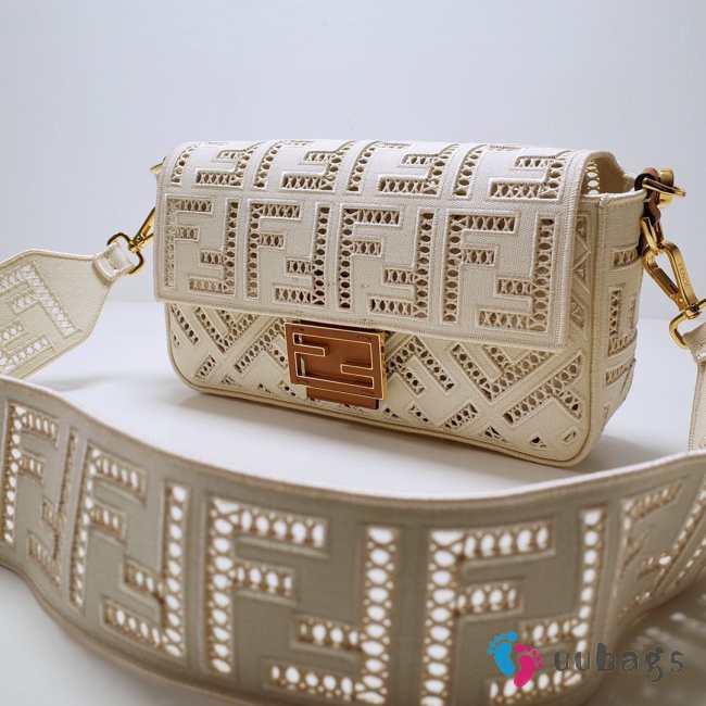 Fendi Baguette Bag In White Canvas With Embroidery  - 1