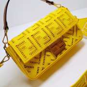 Fendi Baguette Bag In Yellow Canvas With Embroidery - 6